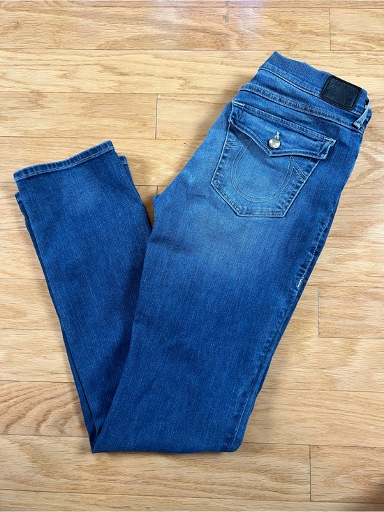 True Religion Denim - True Religion Cora Mid Rise Straight Swarovski Crystal Flap Pocket Jeans Size 30